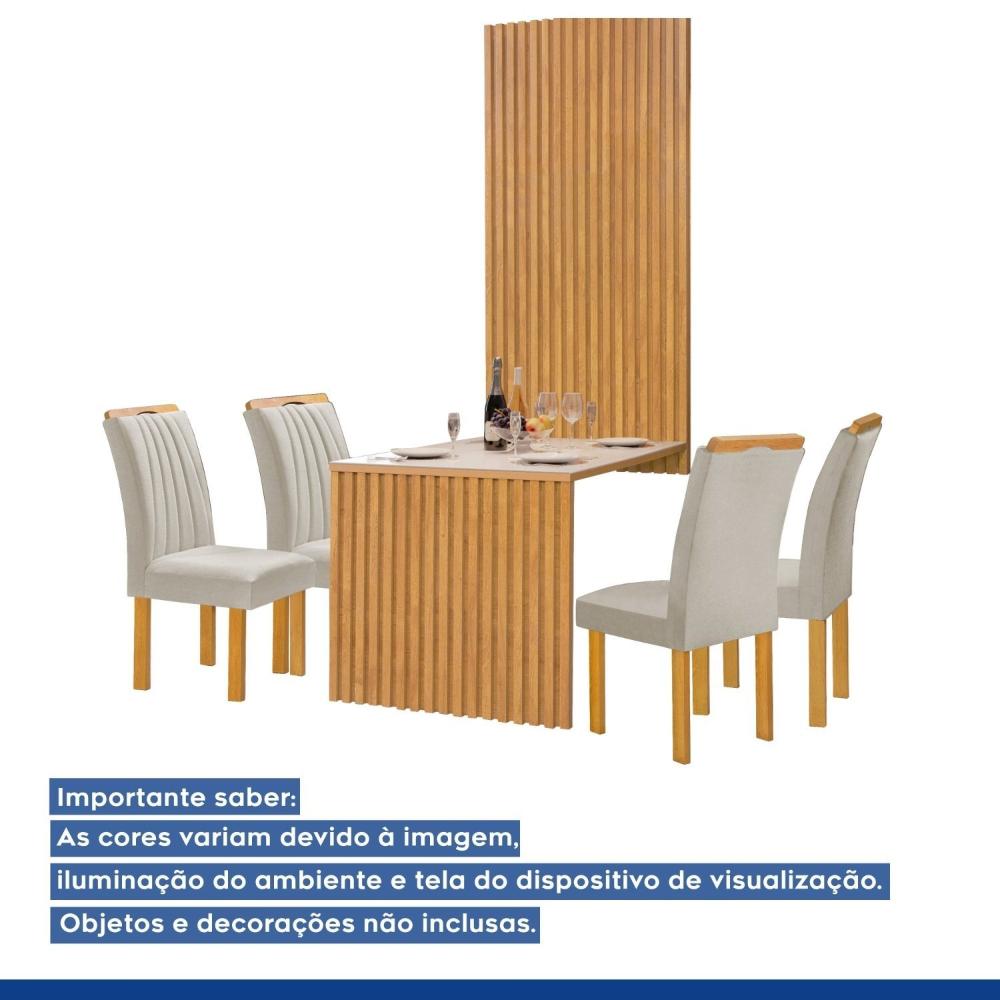 Conjunto Mesa Bella Ripada 120cm com 4 Cadeiras Arizona Tampo Bella com Vidro Cinamomo/Off White/Veludo Bege Claro
