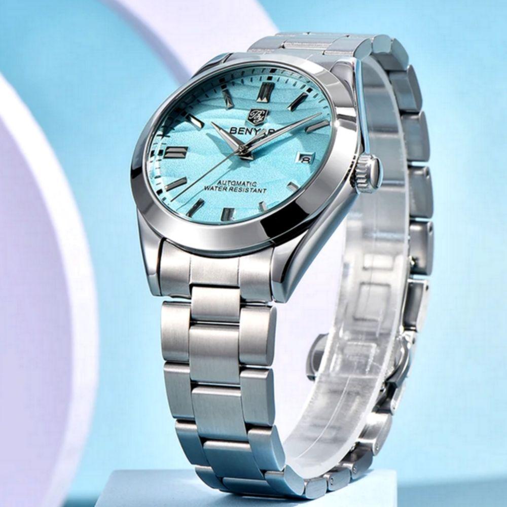 Miniatura Relógio Automático Masculino Desert Dial Design Em Aço Inoxidável Impermeavel Azul