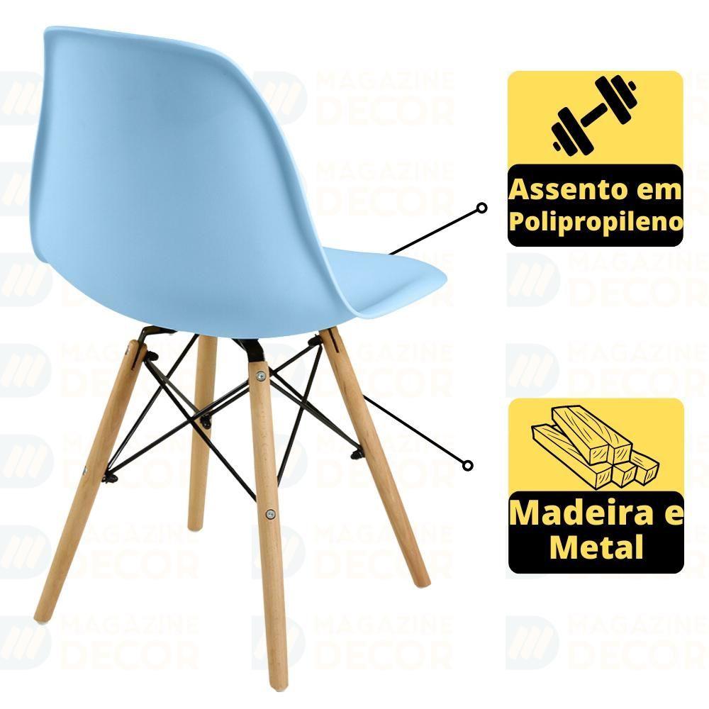 Miniatura Conjunto Mesa De Jantar Redonda Marci Natural 120cm Com 4 Cadeiras Eames Eiffel - Azul Claro