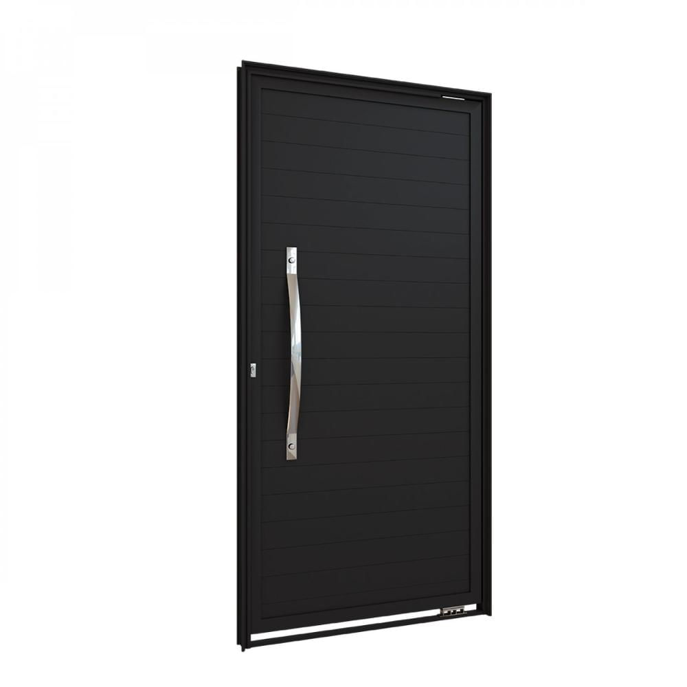 Miniatura Porta de Alumínio Pivotante Lambri 215x105cm com Friso e Puxador de Alumínio Polido 80cm Lucasa Alumínios Preto