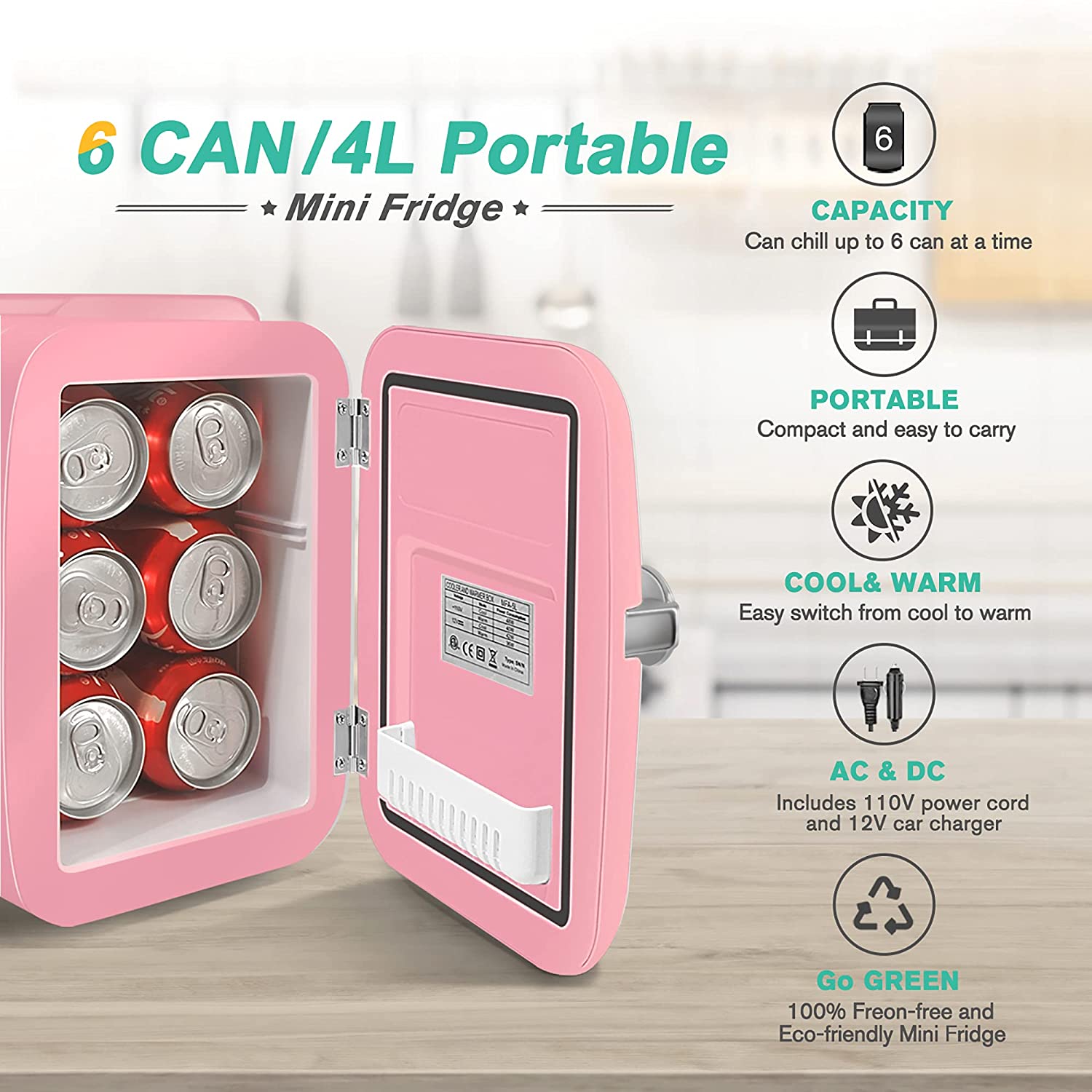 Miniatura CROWNFUL CFPC4LBLK Mini Geladeira para Skincare 4 Litros Portátil 110V12V Rosa