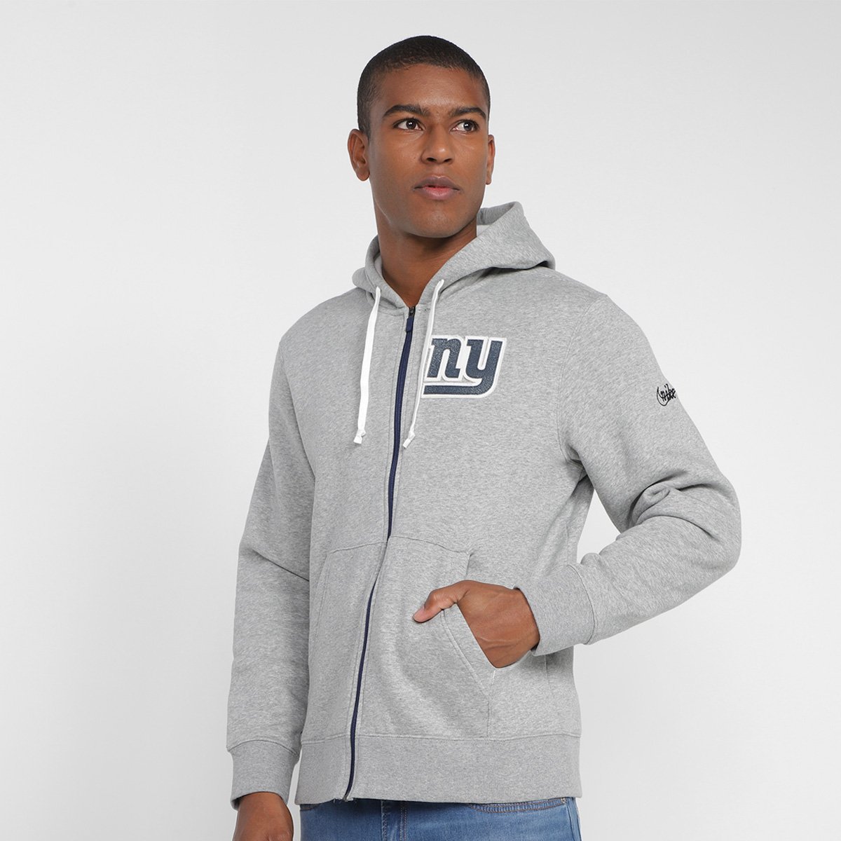 Miniatura Blusa Moletom Nike NFL New York Giants Fz Historic Lifestyle com Capuz Masculino Grafite+Azul Petróleo - G