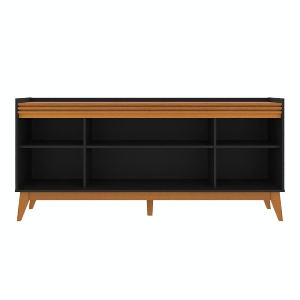 Buffet Aparador Ripado 4 Portas Com Pés De MDF Astúrias 180cm Preto Cedro