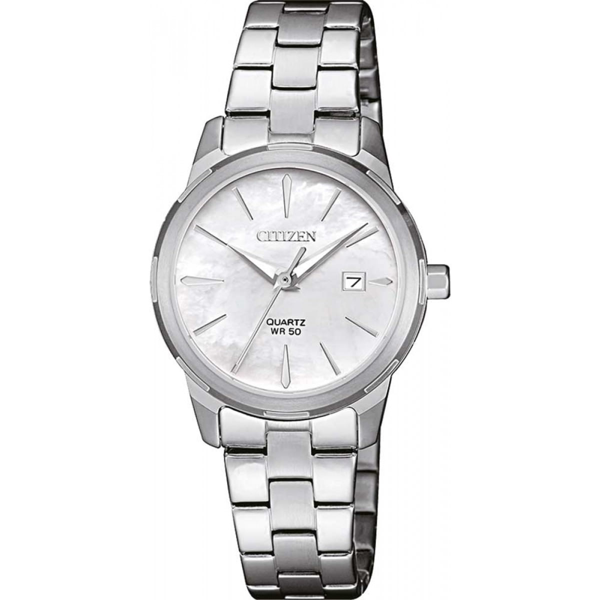 Miniatura Relogio Feminino Prata Citizen Madreperola com Calendario