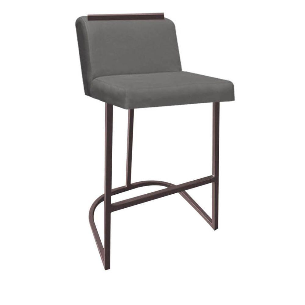 Miniatura Banqueta Com Encosto Ninna Bistrô Cozinha Aplique Ferro Marrom Sintético Cinza - Ahazzo Móveis