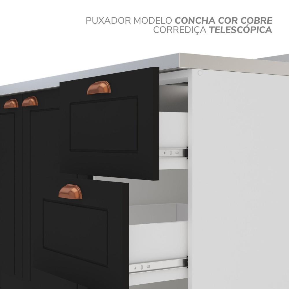Cozinha Pérola 2 Peças Balcão 2 Gavetas 3 Portas e Balcão 2 Portas Yescasa Branco/Preto