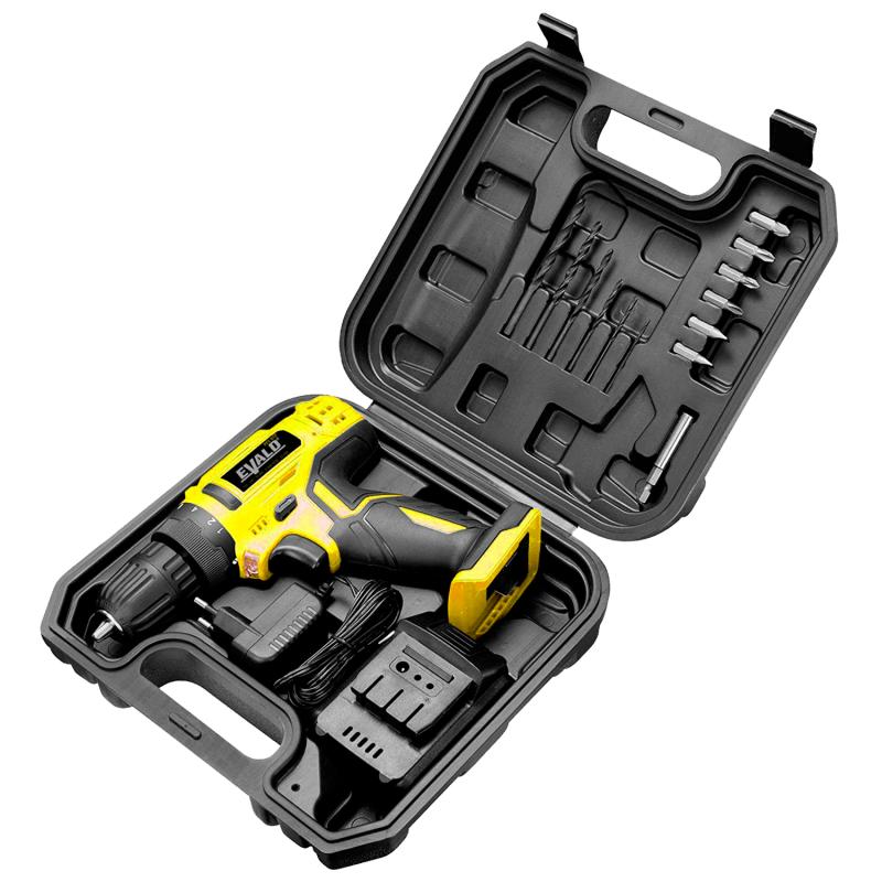 Miniatura Parafusadeira e Furadeira à Bateria 12V Bivolt PFE-12EV com Maleta e Kit EVALD Bivolt