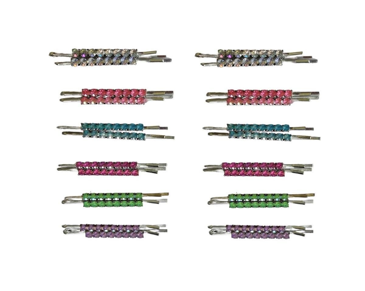 Miniatura 48 Presilhas Grampo De Metal E Strass Para Cabelo Colorido