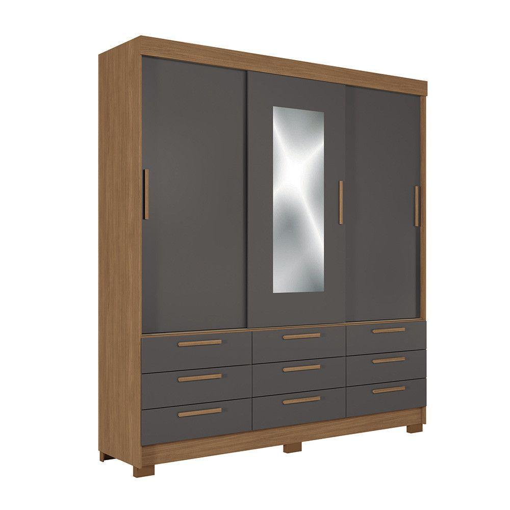 Miniatura Guarda-roupa Casal 194,40 3 Portas 9 Gavetas Com Espelho Dante Estilo Mm Jatoba/grafitte