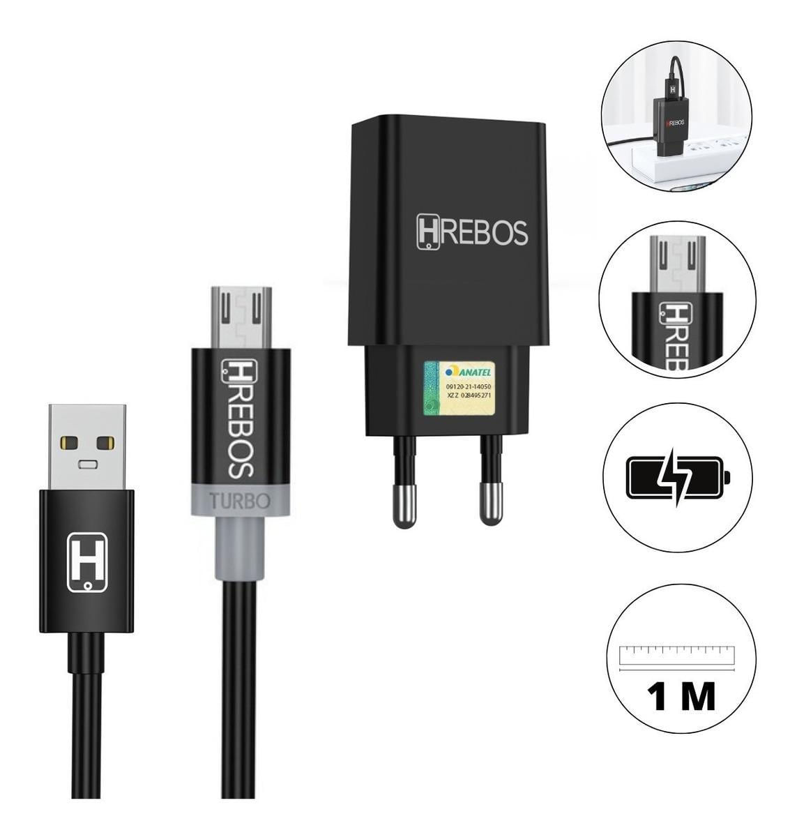 Miniatura Carregador Turbo Hrebos p/ Moto G6 Play - Cabo 1m e Fonte