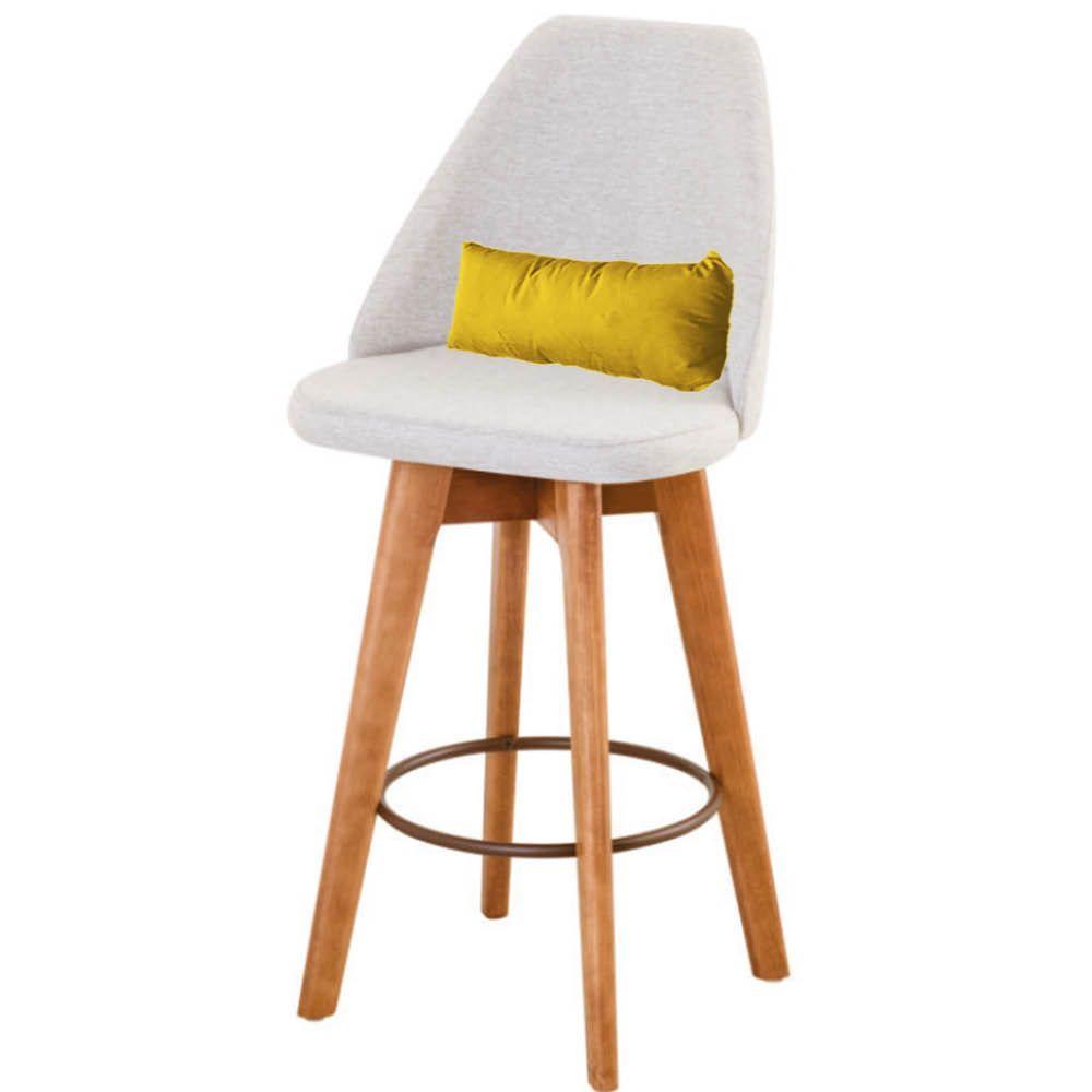 Miniatura Banqueta Com Encosto Linho Bege Claro E Almofada Amarelo