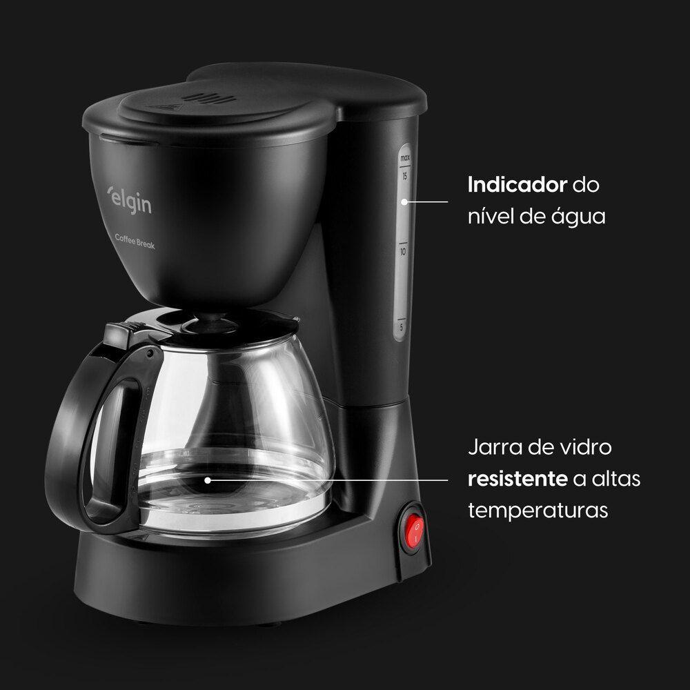 Miniatura Cafeteira Elétrica Coffee Break 15 Xícaras 600 ml Preta com Jarra de Vidro e Filtro Lavável 110V - Elgin
