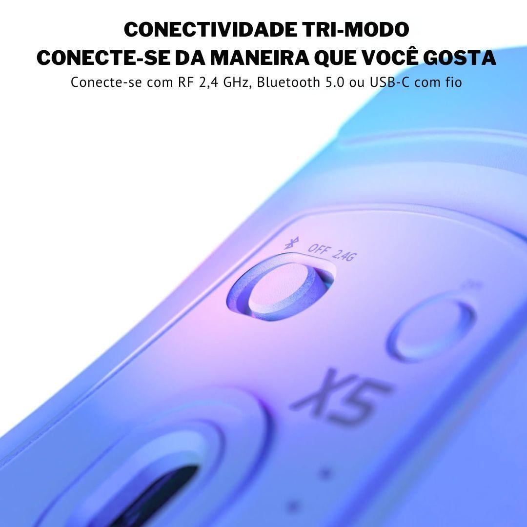 Mouse Gamer Sem Fio Attack Shark X5 Rgb, 3 Modos, Branco