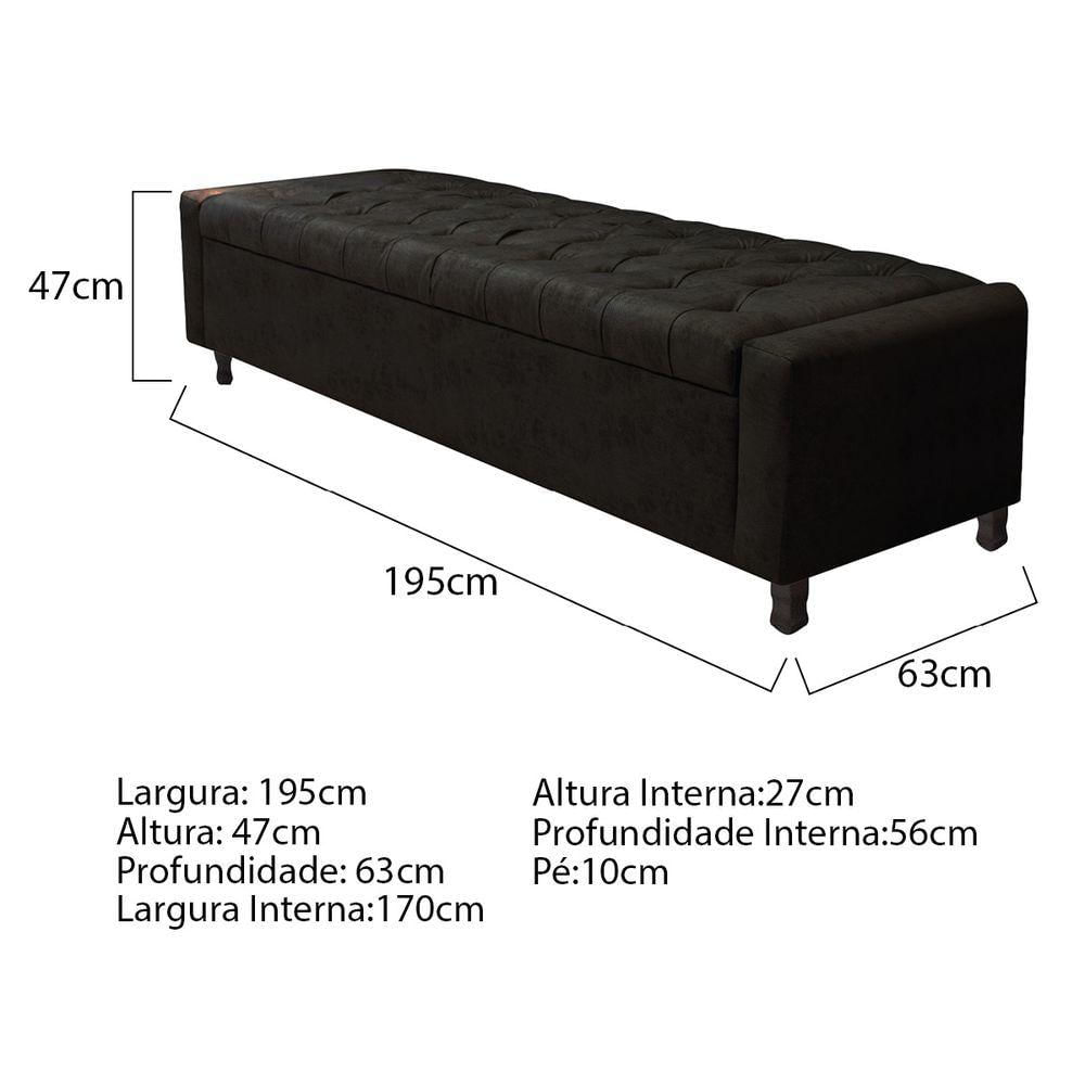 Miniatura Calçadeira Baú King Everest P02 195cm Para Cama Box Suede Preto