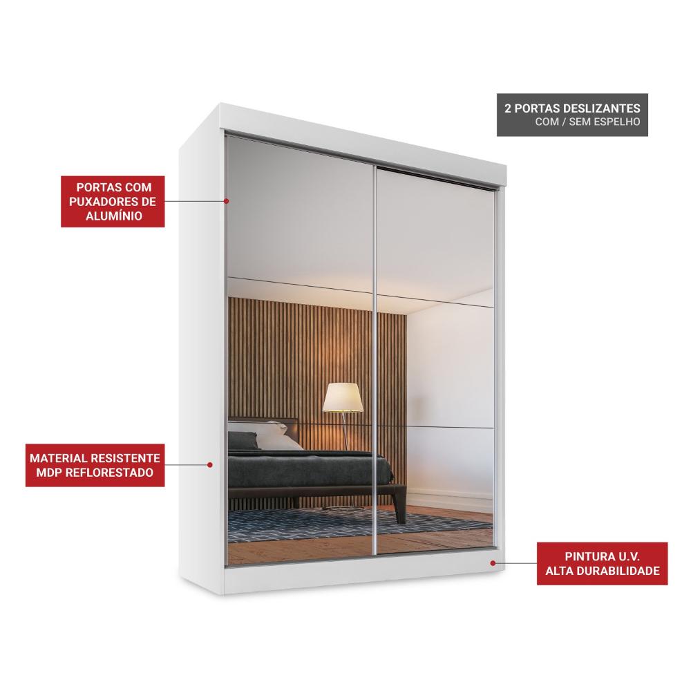 Miniatura Guarda Roupa Solteiro 2 Portas de Correr 2 Gavetas e 6 Espelho Peônia Yescasa Branco Guarda Roupa Solteiro 2 Portas de Correr com Espelho 2 Gavetas Fama Espresso Móveis Branco