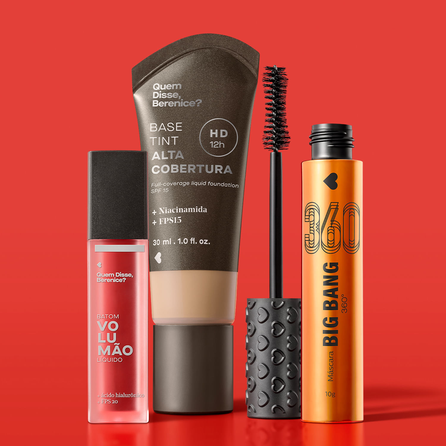 Miniatura Combo Base Tint Cor 03 Q 30ml + Máscara de Cílios 10g + Batom Líquido Morangoli 5,5ml