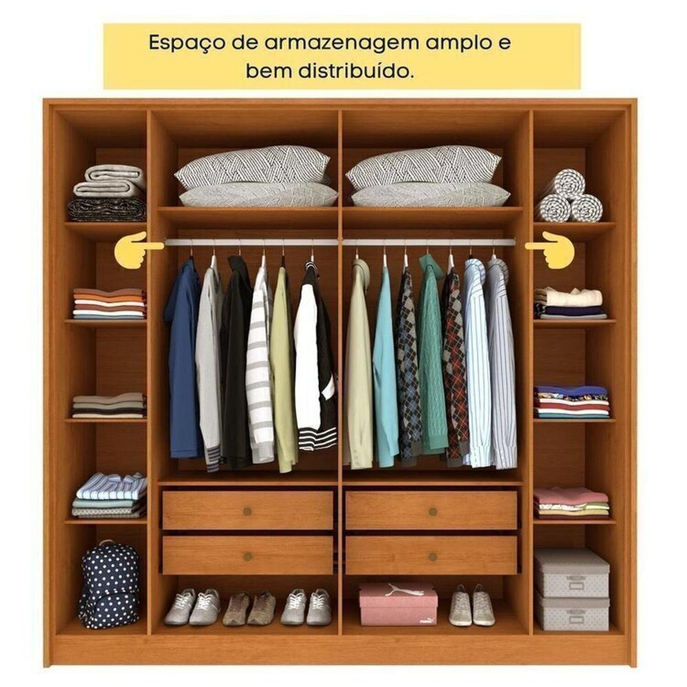 Quarto Completo 1 Guarda-Roupa com Espelho 1 Cômoda Ripado Nova York e 1 Cama Casal Mônaco Espresso Móveis Cinamomo
