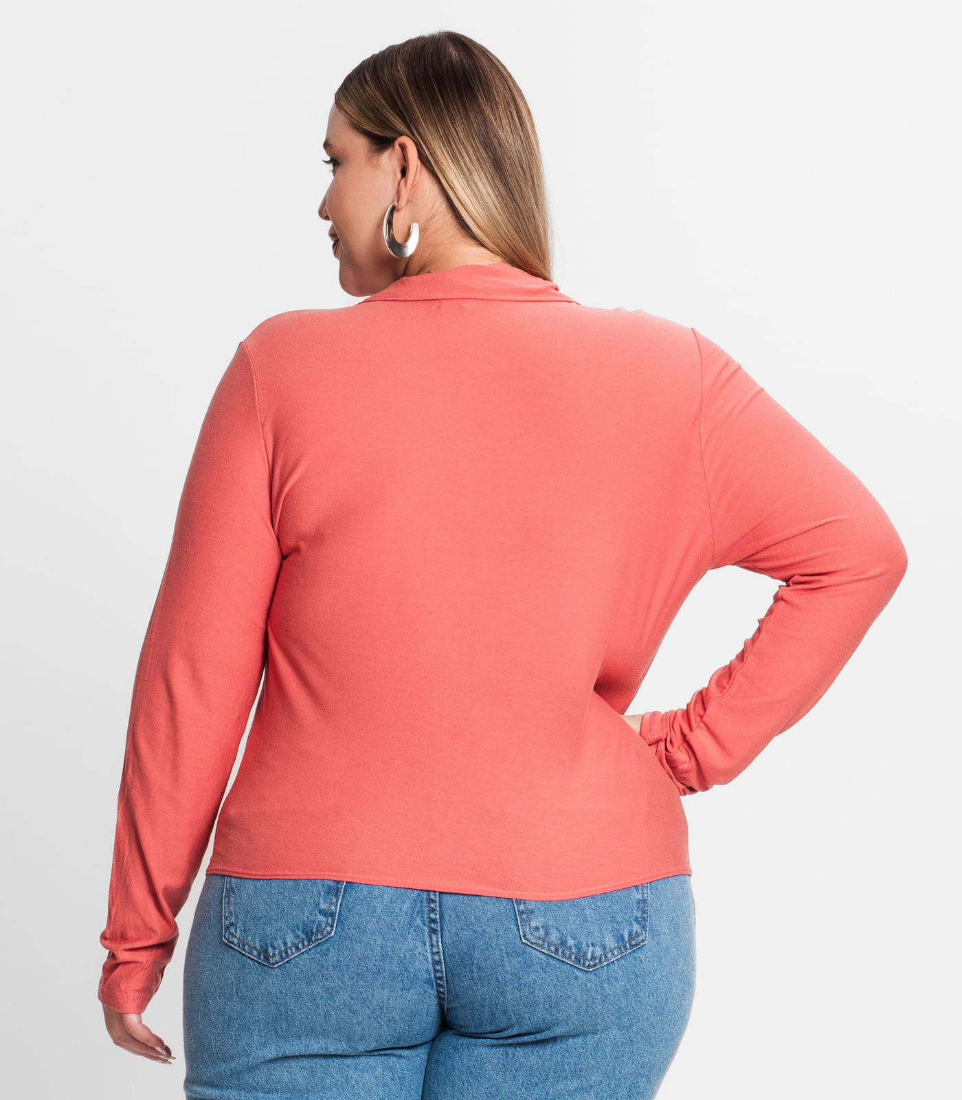 Miniatura Camisa Feminina Plus Size Em Viscose Secret Glam Laranja Plus G1