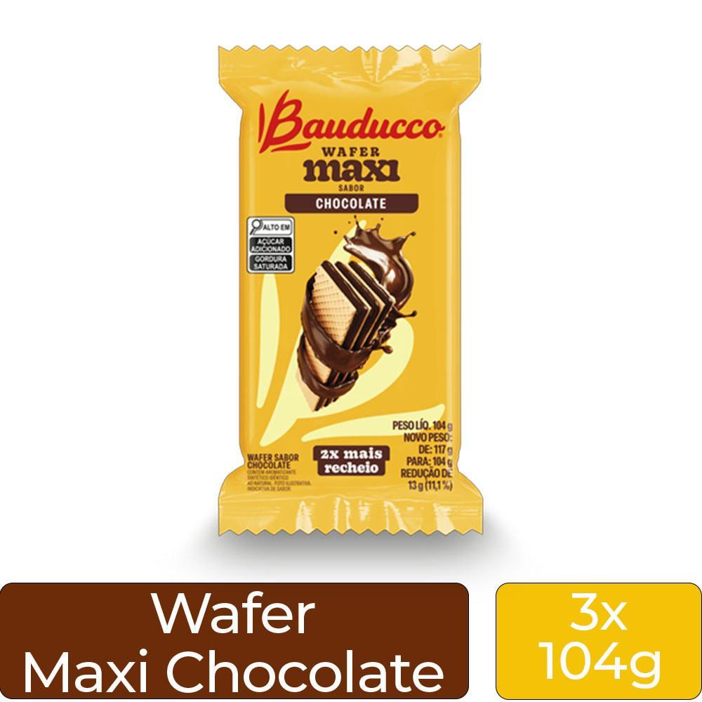 Miniatura Biscoito Wafer Maxi Bauducco Chocolate Kit 3 Pacotes De 104G