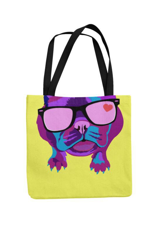 Miniatura Ecobag Amarela Buldogue Frances 38x45cm