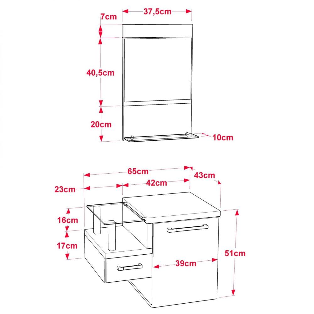 Miniatura Gabinete para Banheiro com Cuba Quadrada Q32 e Espelheira Legno 631W Compace Branco/Nogal