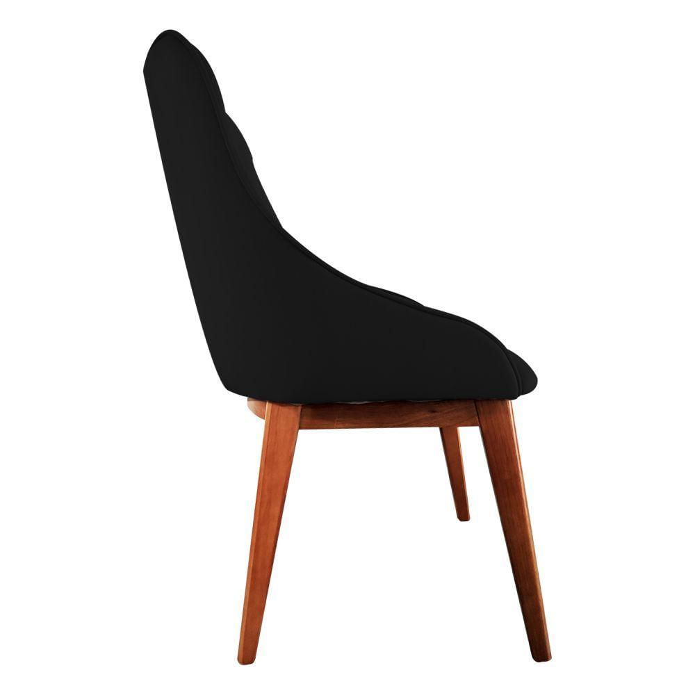 Miniatura Kit 4 Cadeiras De Jantar Elisa Nobre Estofada Liso Veludo Preto Base Madeira Maciça Mel