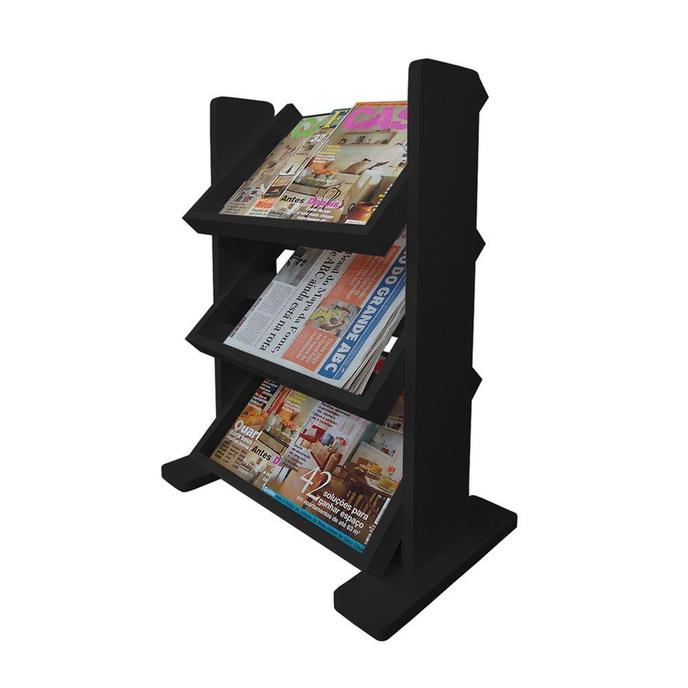Miniatura Revisteiro De Piso Chão Porta Revistas Livros Preto Laca