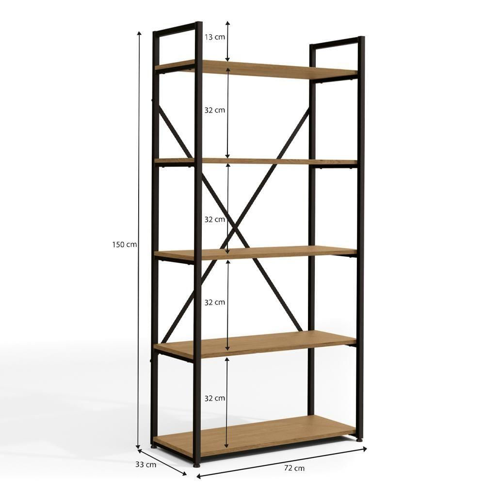 Miniatura Estante Alta 5 Prateleiras 152x72 Cm Li006 Freijo Preto Fosco