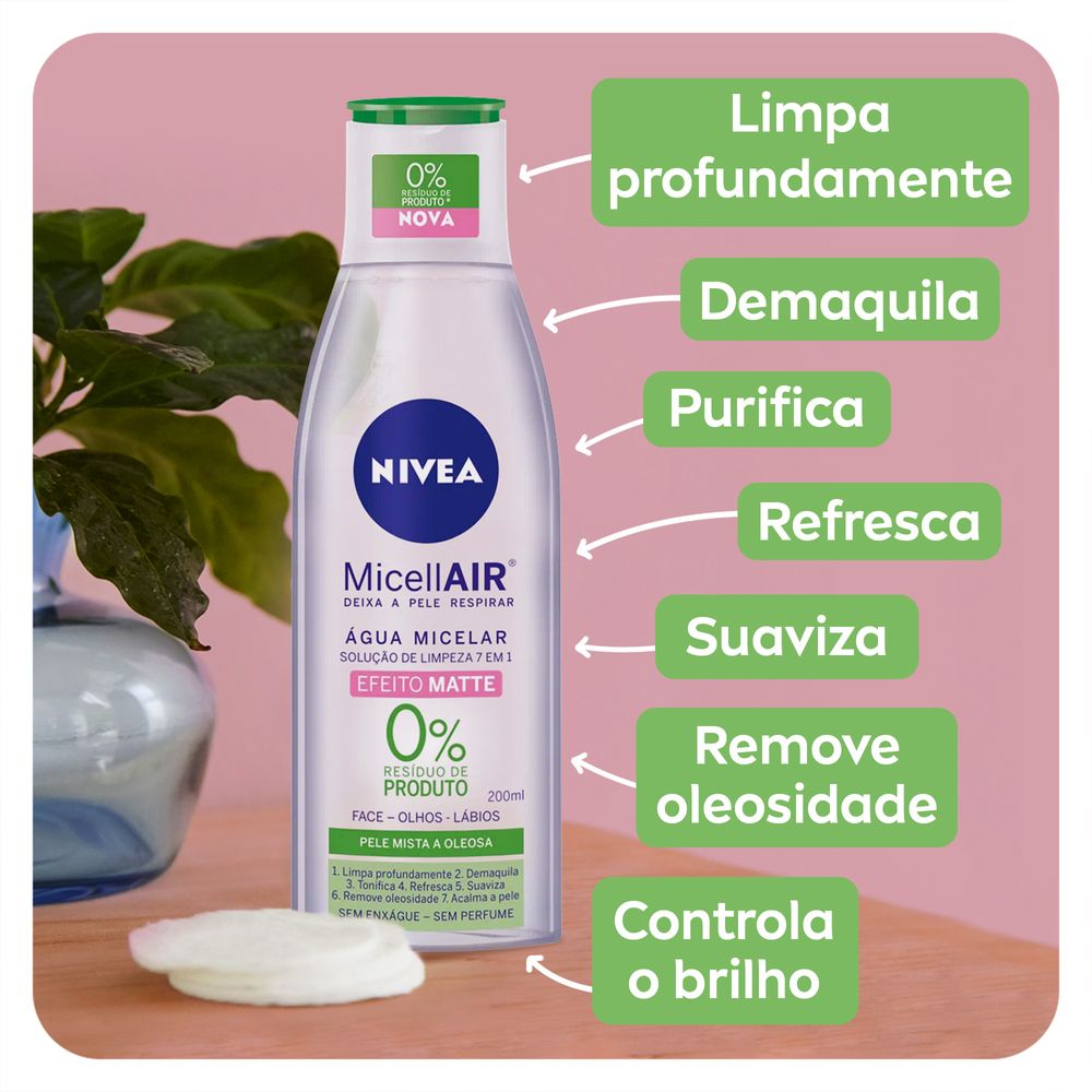 Miniatura Água Micelar Nivea MicellAIR Solução de Limpeza 7 em 1 Efeito Matte 200ml