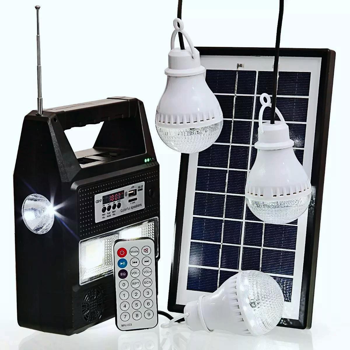 Miniatura Kit Gerador Energia Solar Rádio Bluetooth Placa Solar 3Lamp