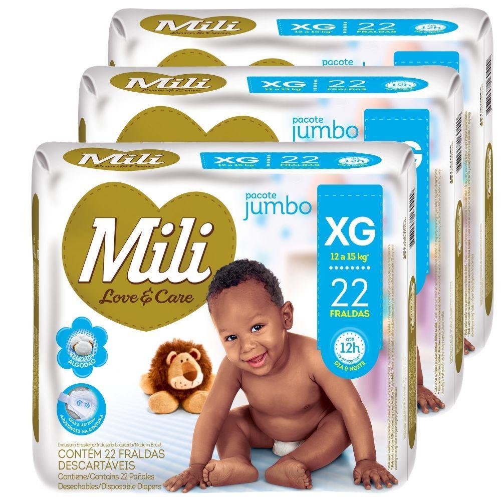 Miniatura Fralda Descartável Mili Love & care Tam: Xg 3 Pacotes com 22
