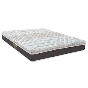 Miniatura Cama Box Casal Castor Sleep Class com com Euro Pillow e Molas Ensacadas 64x128x188cm – Branco, Cinza e Marrom