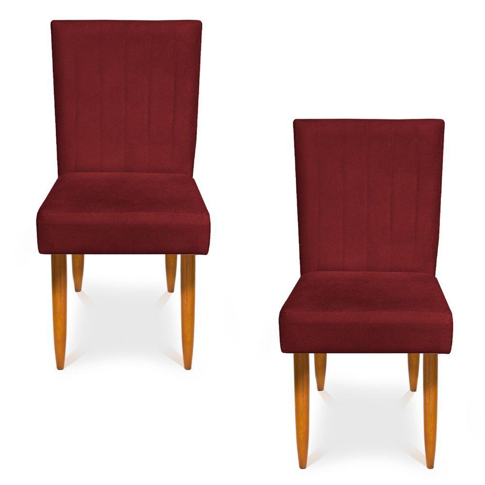 Miniatura Kit 2 Cadeiras De Jantar Acapulco Suede Pés Palito Castanho - Pallazio Cor Vermelho