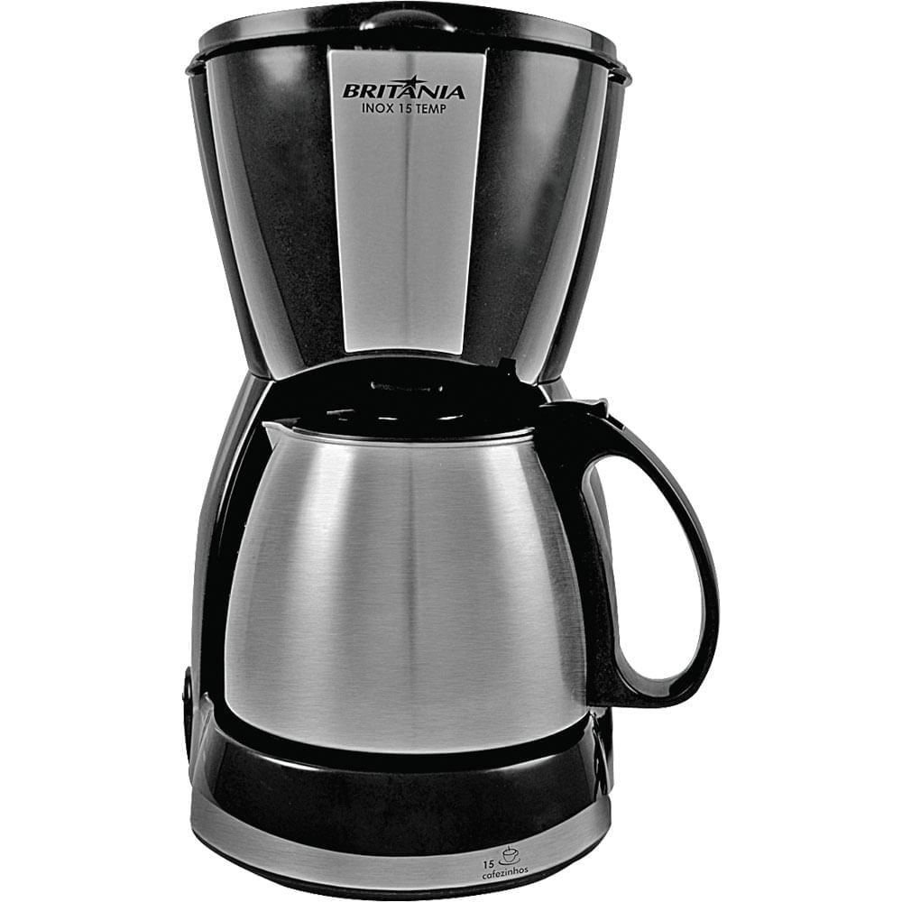 Miniatura Cafeteira 15 Xícaras com Jarra Inox Britânia 15 TEMP Preta e Prata 127V 127V