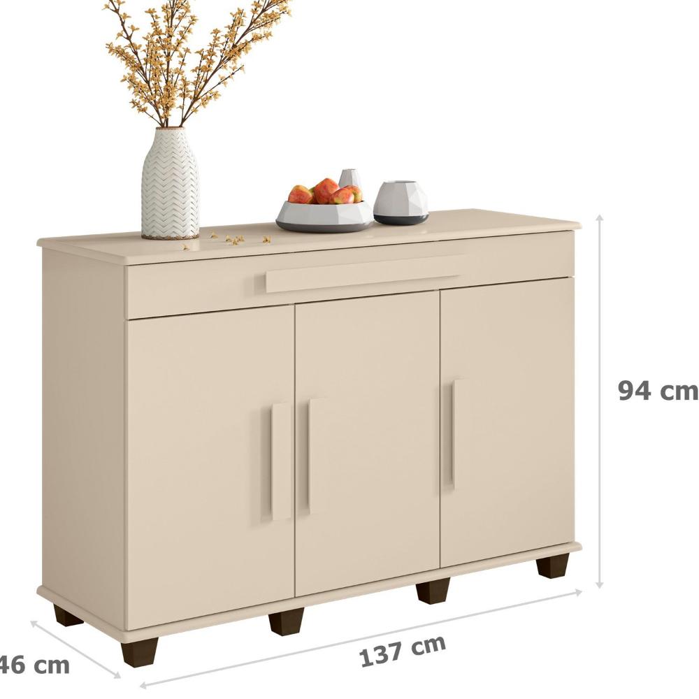 Miniatura Balcão Aparador com 3 Portas e 1 Gaveta com Divisória Off White