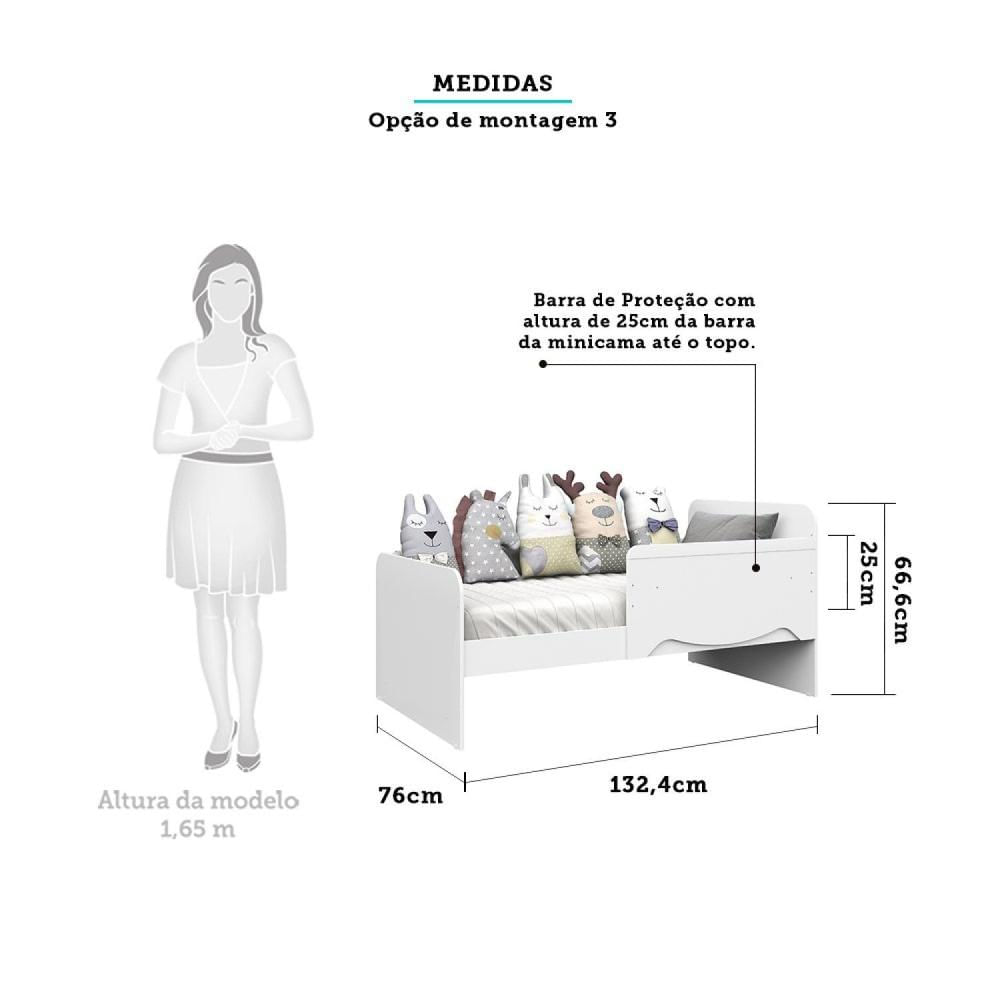 Berço Mini Cama Americano 100% MDF 3 em 1 Ben Móveis Peroba Branco Brilho