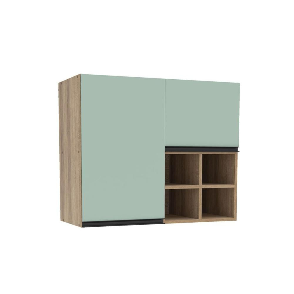 Miniatura Armário Aéreo 2 Portas com Adega Talharim Menu Kitchen Politorno Mel/Verde Bellagio