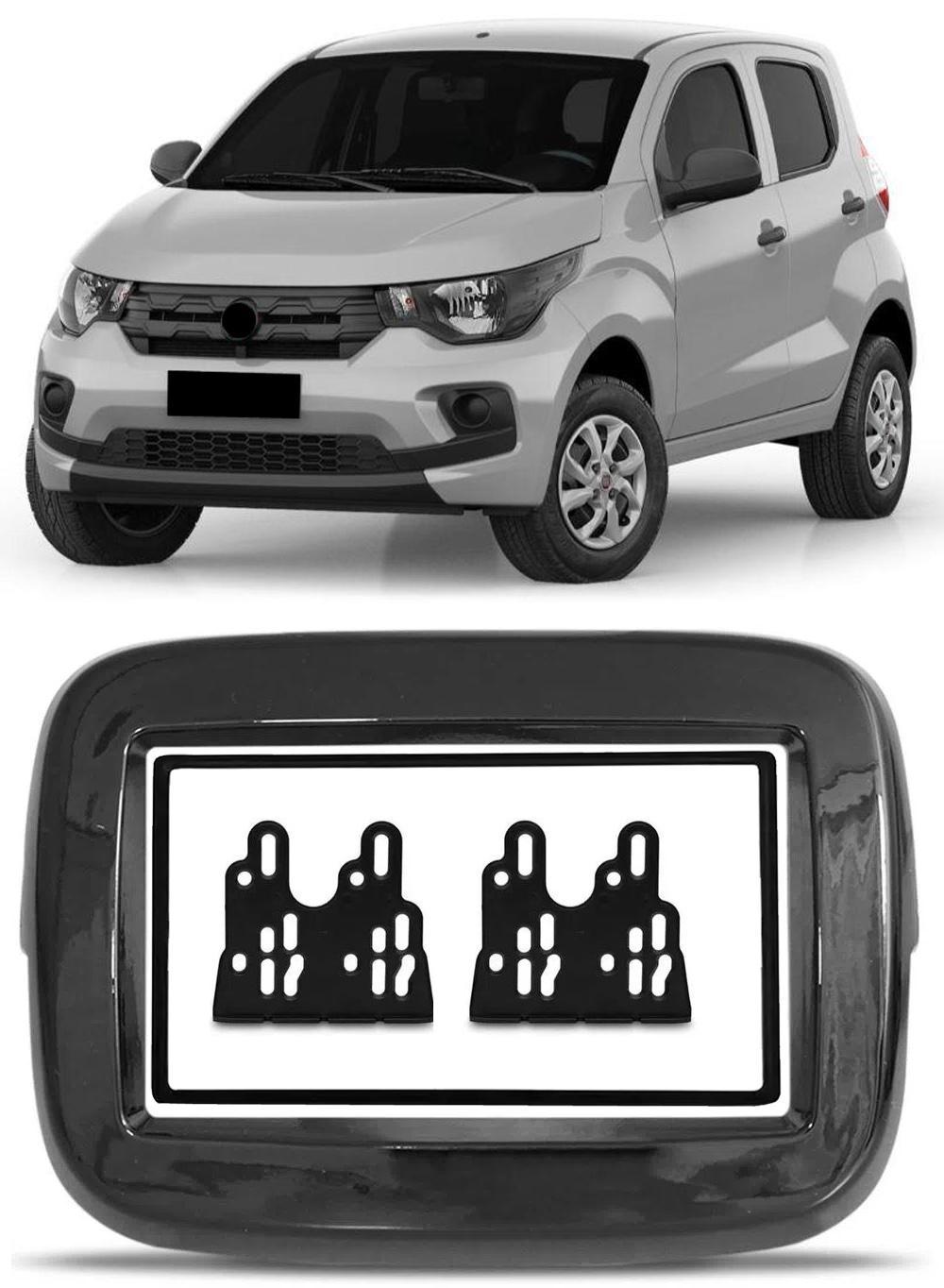 Miniatura Moldura Painel 2 Din 7 Polegadas Fiat Mobi Black Piano