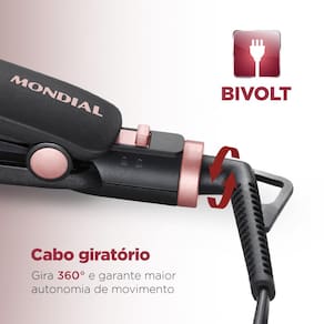 Miniatura Chapinha | Prancha Mondial P-27 com Chapas de Cerâmica 220°C com Emissão de Íons Black Rose - Bivolt