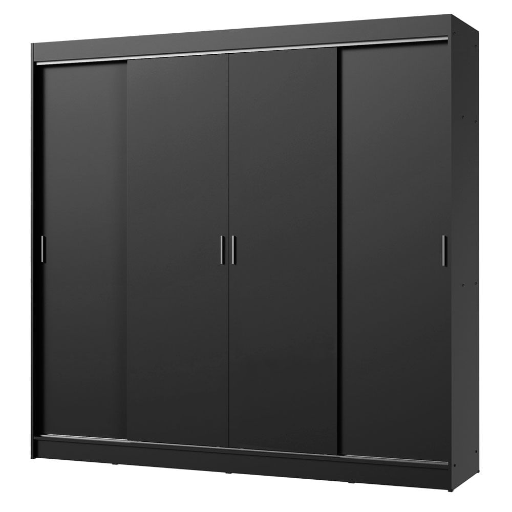 Miniatura Guarda-Roupa Casal Madesa Austin 4 Portas de Correr 3 Gavetas Preto Cor:Preto