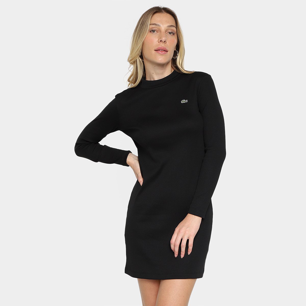 Miniatura Vestido Curto Lacoste Casual Manga Longa Feminino Preto - 36