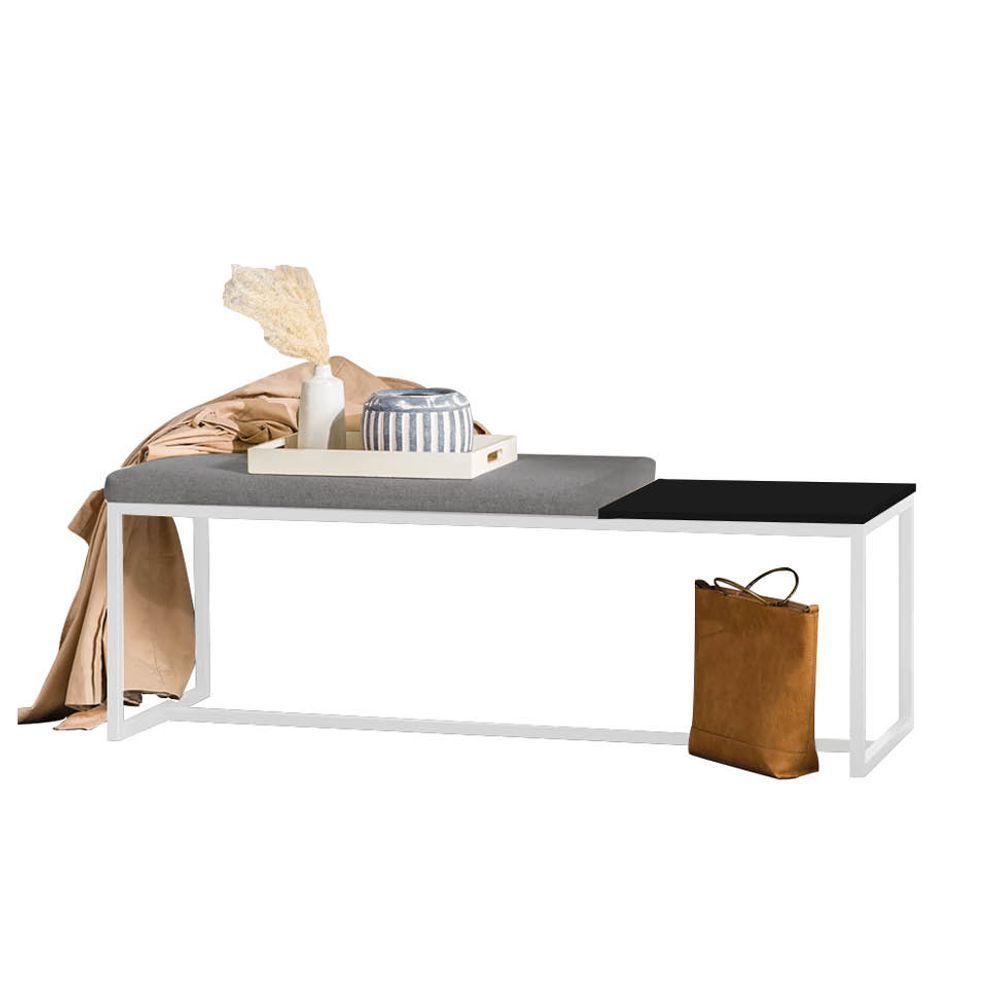 Miniatura Banco Recamier Puff 140cm Industrial Branco Corino Cinza Tampo Quadrado Mdf Preto