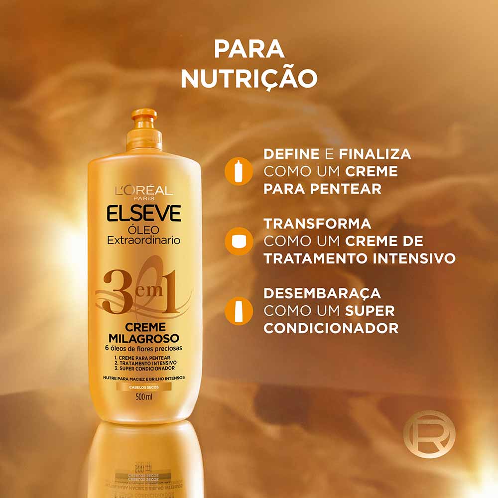 Miniatura Elseve Creme Milagroso 3 em 1 Elseve Óleo Extraordinário 500ml