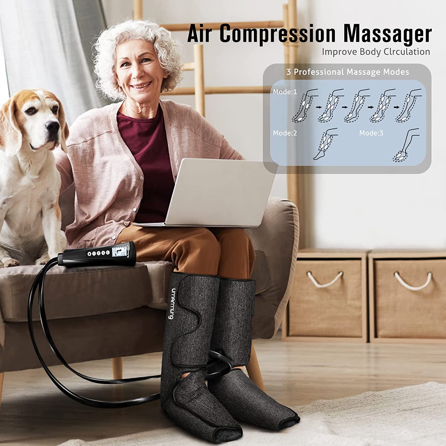 Miniatura UMARMUNG Massageador Elétrico de Compressão para Pernas e P és 3 Modos e 3 Intensidades Bivolt Cinza