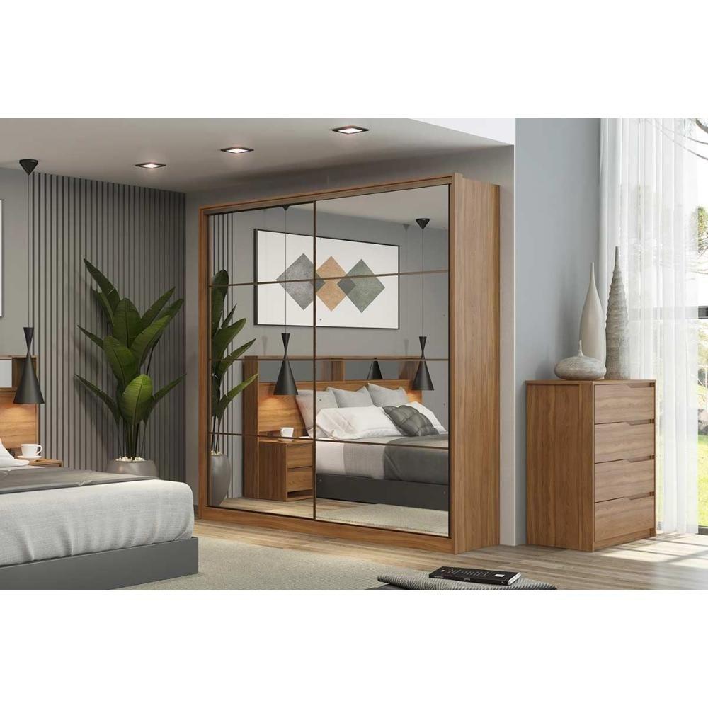 Miniatura Guarda Roupa Casal 2 Portas De Correr C/ Espelho E 3 Gavetas Belga Amêndola Touch - Demóbile
