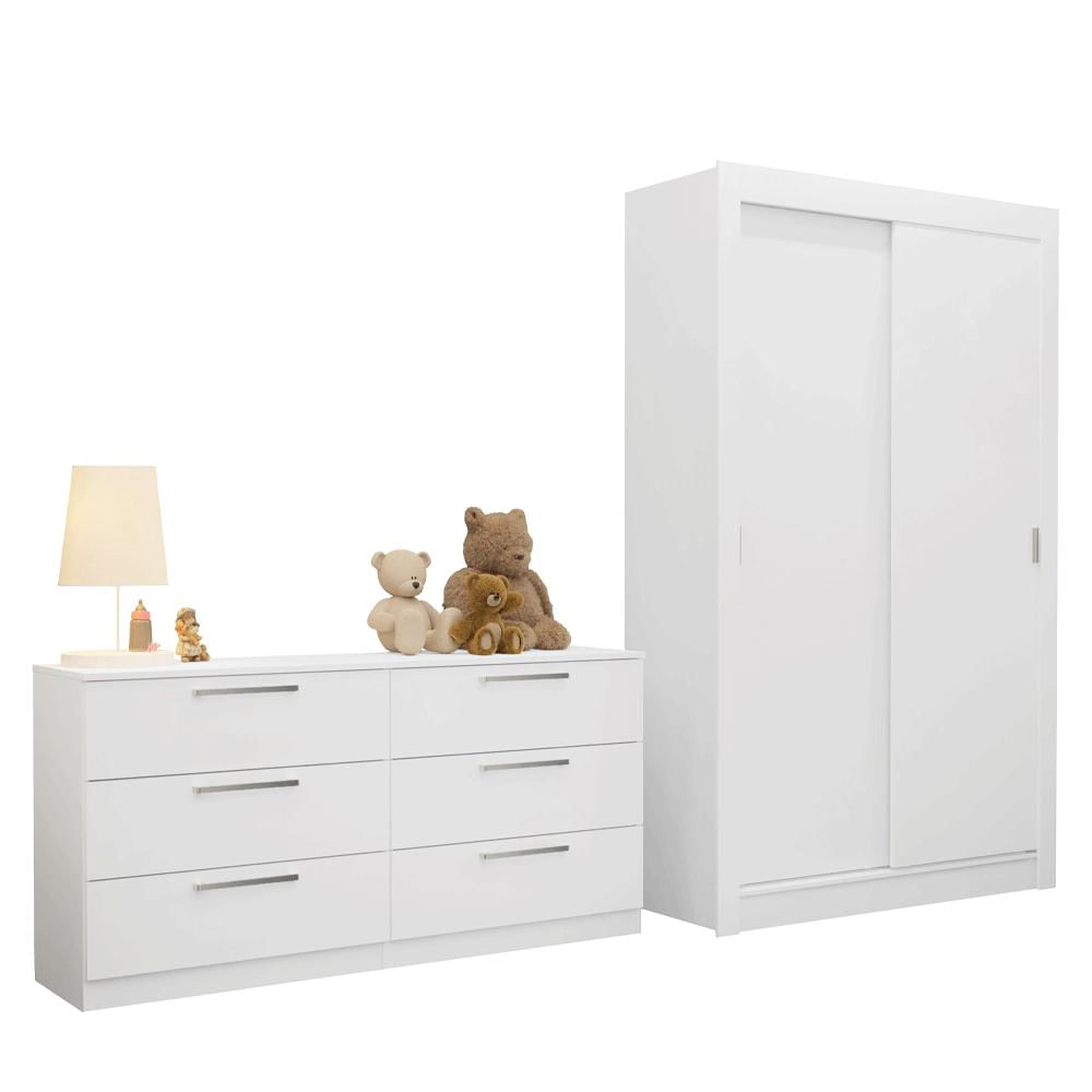 Miniatura Conjunto Quarto Infantil com Guarda Roupa 2 Portas e Cômoda Madesa Branco
