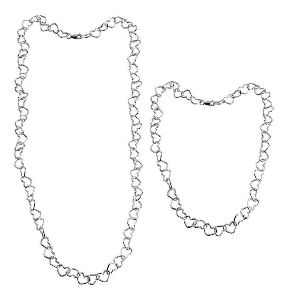 Miniatura Conjunto Corrente E Pulseira De Elos De Coração Prata 925