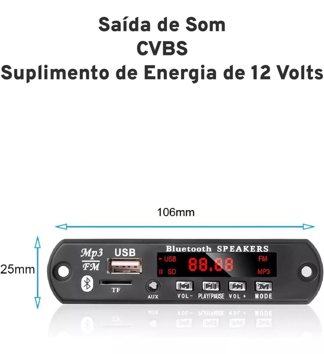 Miniatura Placa Decodificadora Receiver Mp3 Fm Bluetooth Cartão Sd