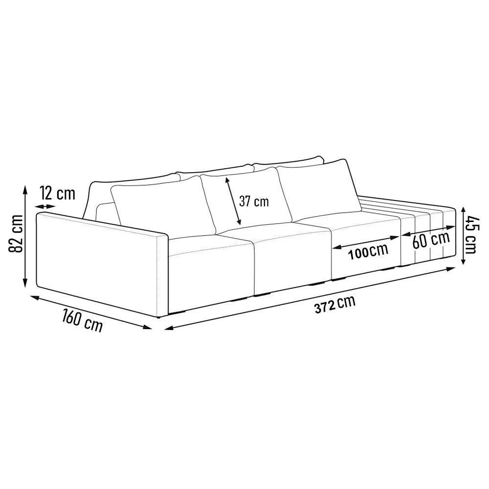 Miniatura Sofá Ilha 3 Lugares Living 372cm Modulado Lary Veludo Pu Pto K01 Cor Azul Marinho