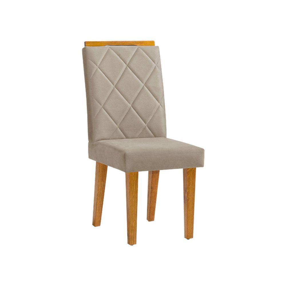 Miniatura Kit 4 Cadeiras De Jantar Estofadas Pés Em Madeira Maciça Diana 45cm X 100cm Suede Bege - Cor: Bege